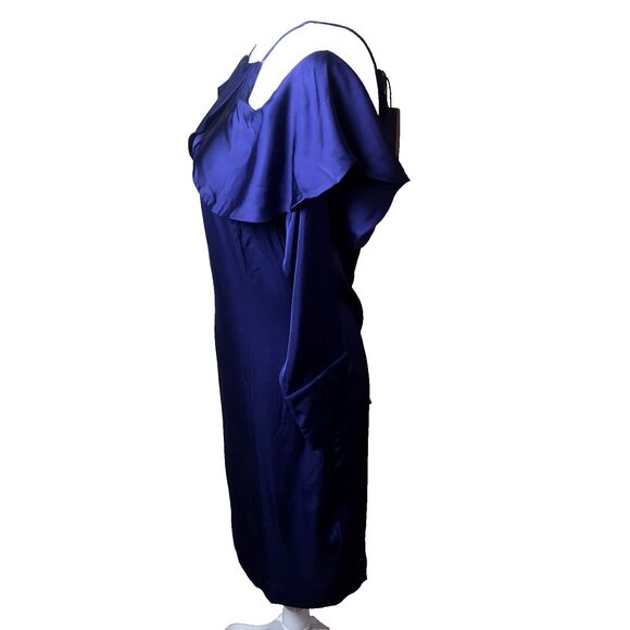 ST Studio Woman's Blue Mini Open Shoulder Ruffle Dress Size 34 (S) - Picture 9 of 14